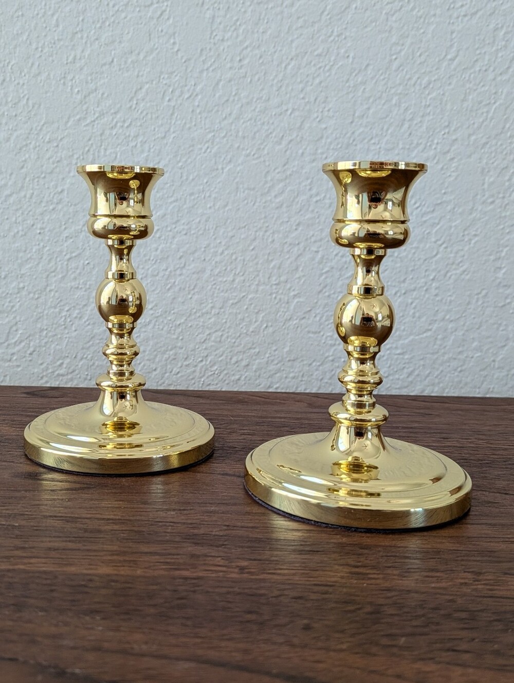 Pair Baldwin Polished Brass Taper Candlestick Holders 5x3 Matching Set